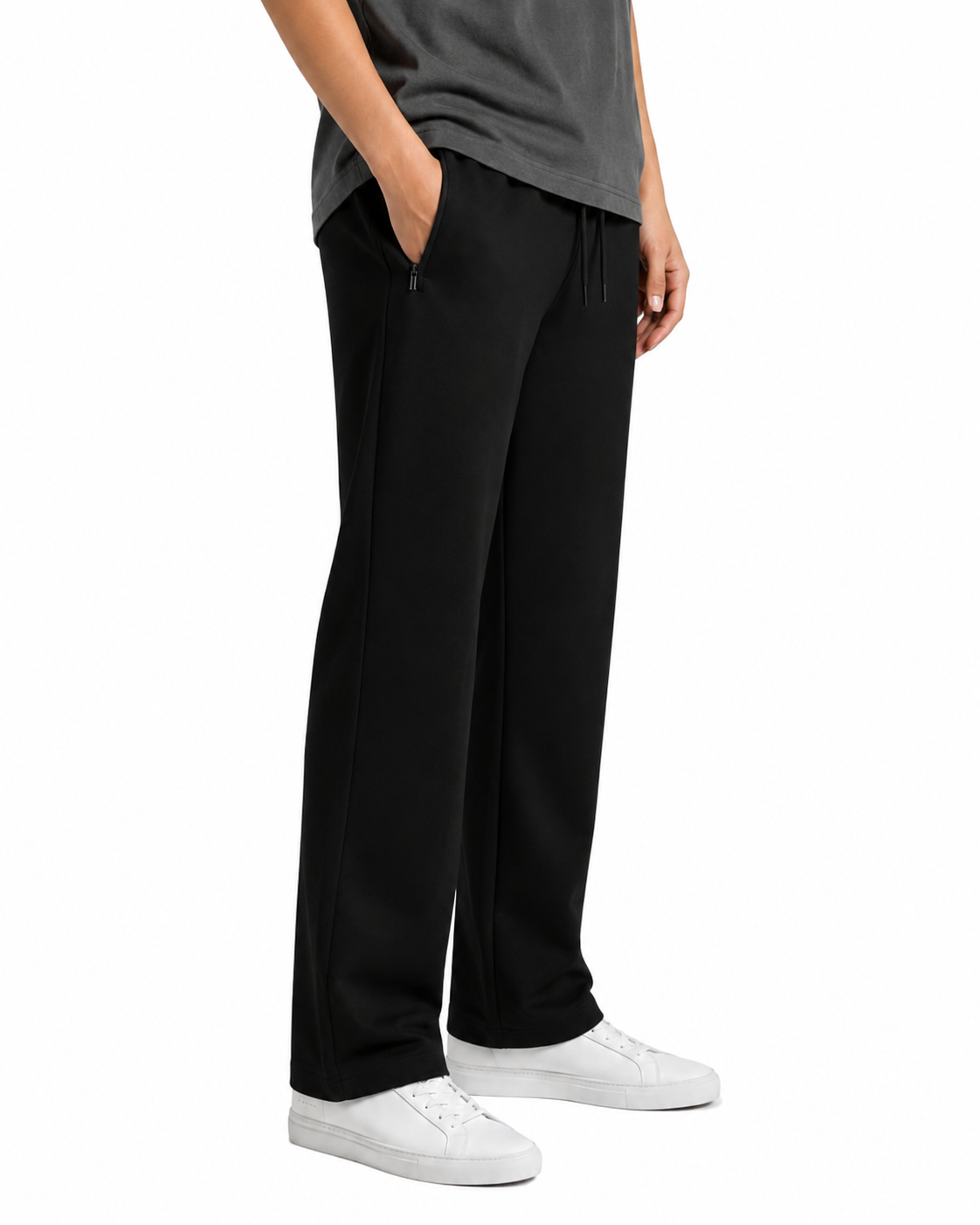 Women's Black Woven Terry Straight Fit Stretchable Trouser