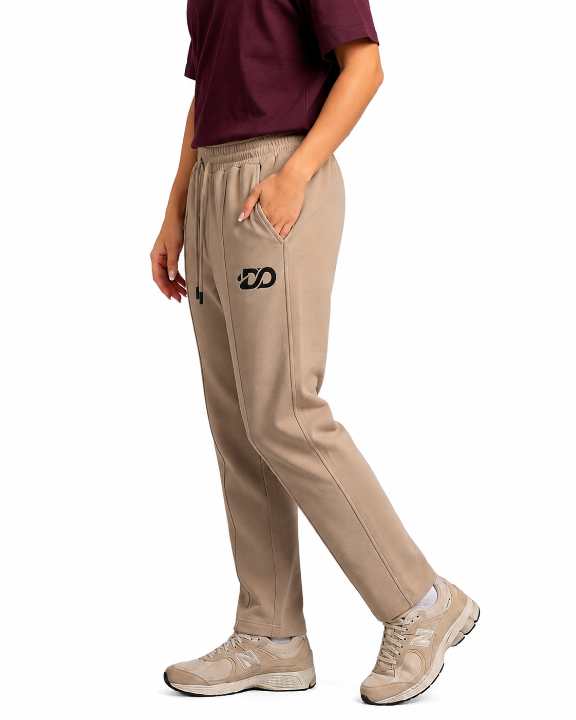 Women's Beige Woven Terry Straight Fit Stretchable Trouser