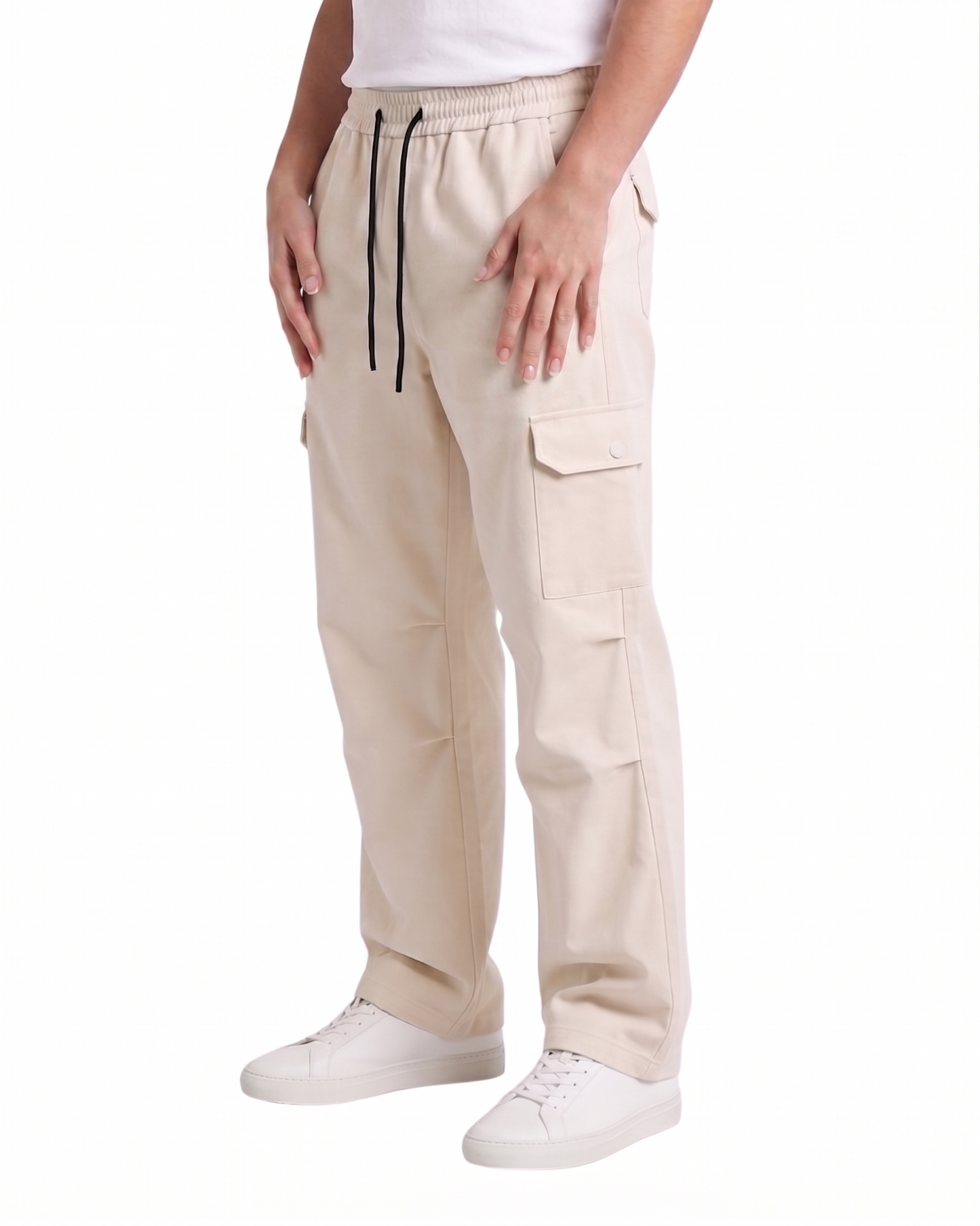 Women's Off-White Canvas Wide-Leg Cargo Trousers