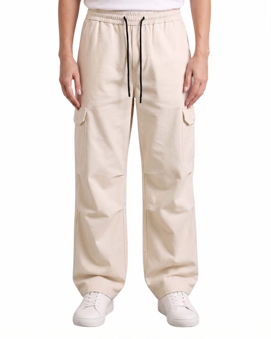 Women's Off-White Canvas Wide-Leg Cargo Trousers
