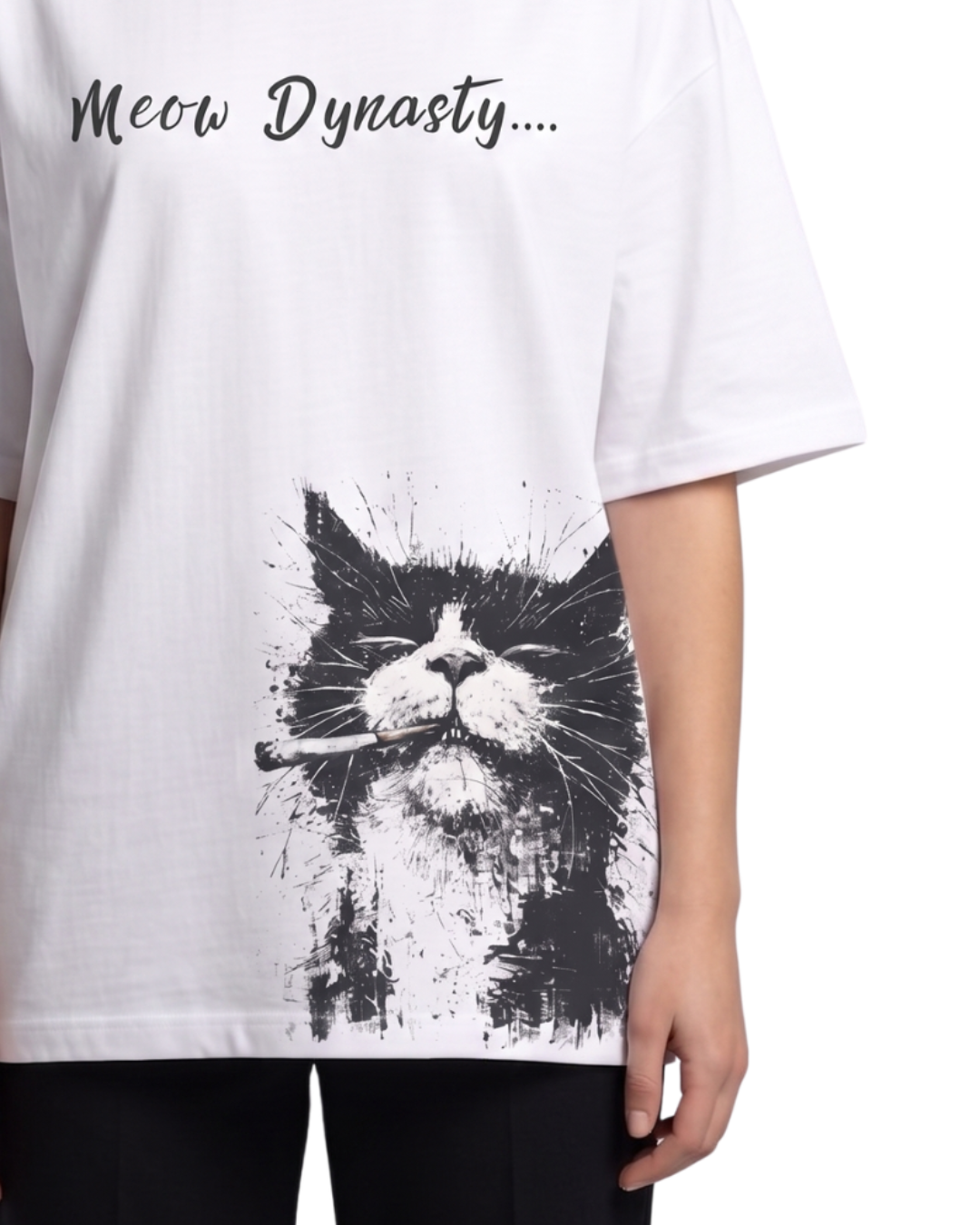 Women's Oversized Drop Shoulder Cotton T Shirt | Artistic Cat