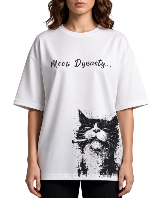 Women's Oversized Drop Shoulder Cotton T Shirt | Artistic Cat