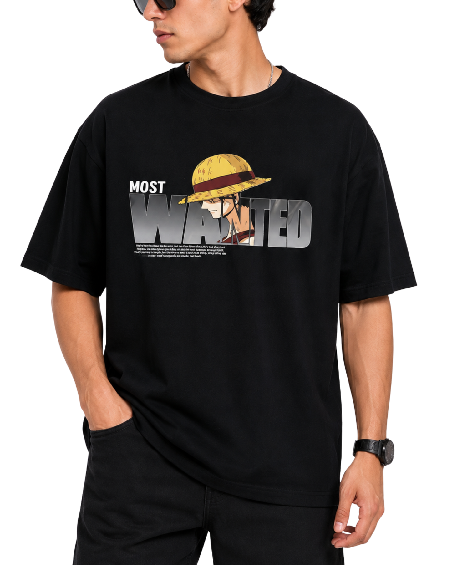 Men's Oversized Drop Shoulder Cotton T Shirt | Monkey D. Luffy Most Wanted