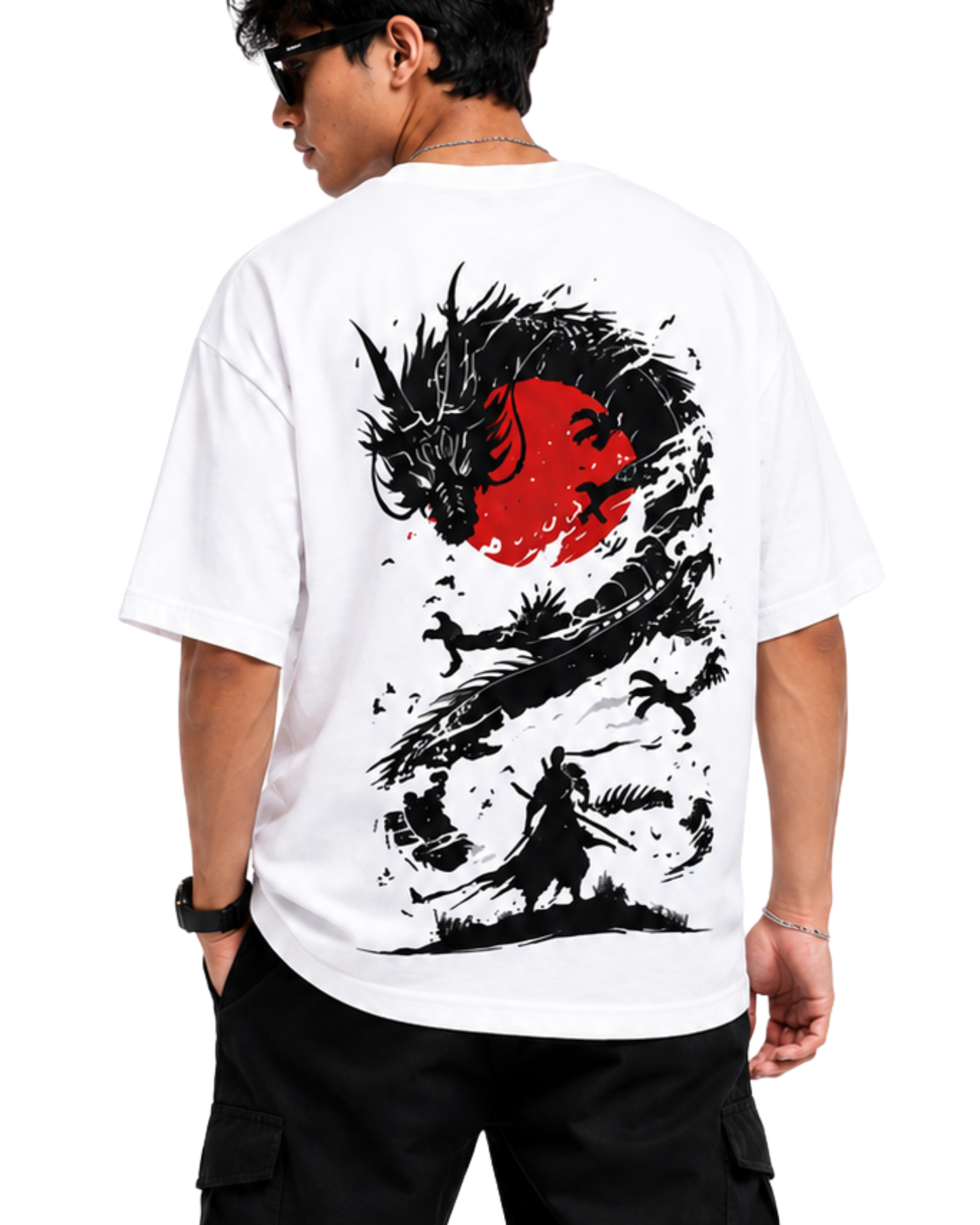 Men's Oversized Drop Shoulder Cotton T Shirt | Crimson Dragon Ascension
