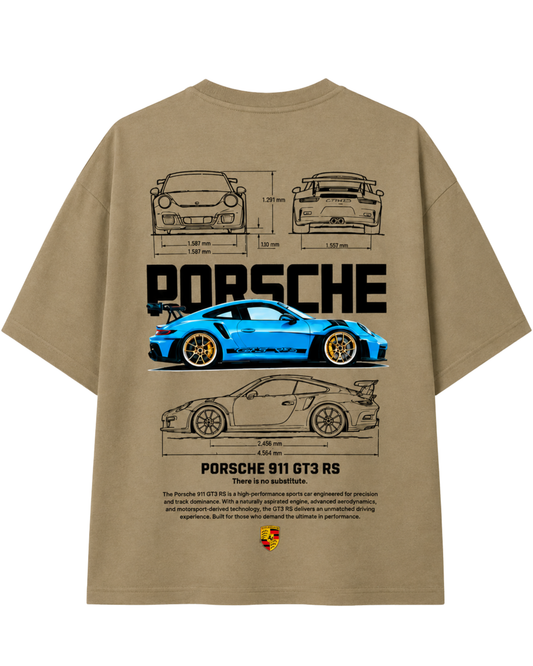 Men’s Oversized Drop Shoulder Cotton T-Shirt | Khaki Porsche 911 GT3 RS