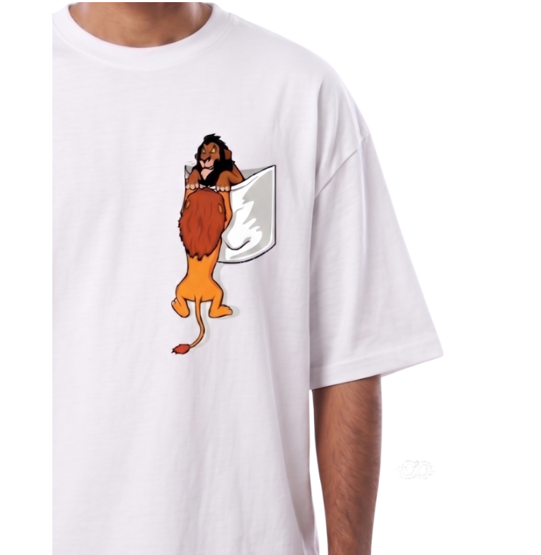 Men's Oversized Drop Shoulder Cotton T Shirt | Pocket Lion