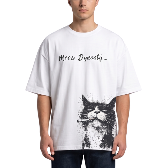 Men's Oversized Drop Shoulder Cotton T Shirt | Artistic Cat Splash