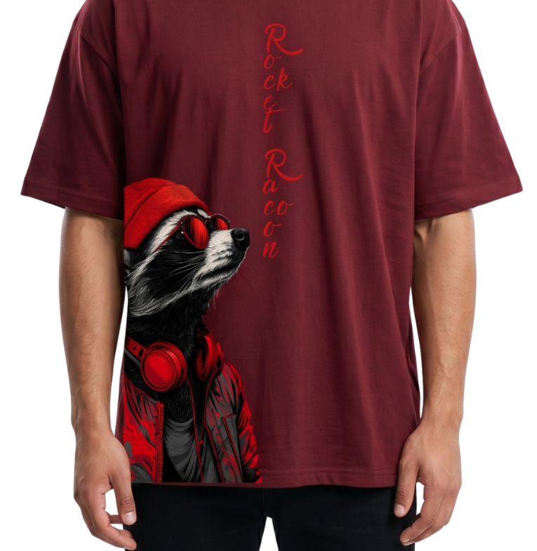Men's Oversized Drop Shoulder Cotton T Shirt | Rocket Raccoon Street Style