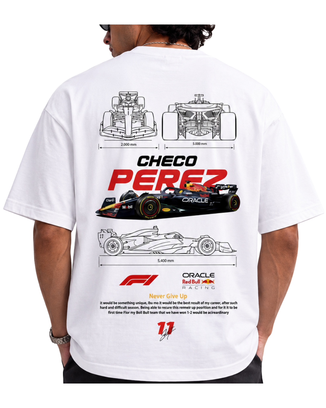 Men's Oversized Drop Shoulder Cotton T Shirt | Checo Perez F1 Racing