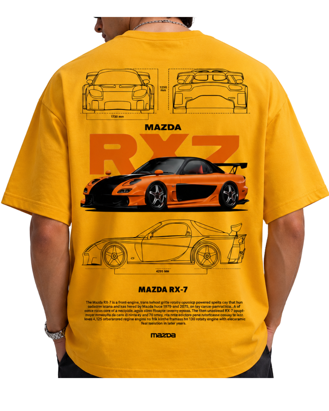 Men's Oversized Drop Shoulder Cotton T Shirt | Mazda RX-7 Sports Car