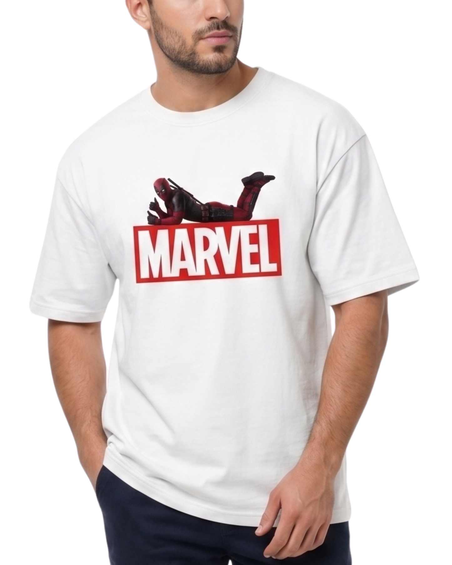 Men's Oversized Drop Shoulder Cotton T Shirt | Marvel Deadpool Edition