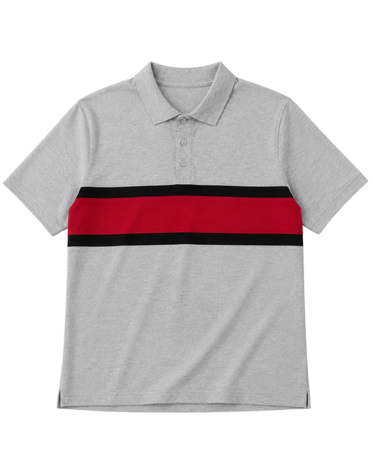 Men’s Gray Piqué Polo Shirt | Grey Red & Black Color Block Polo