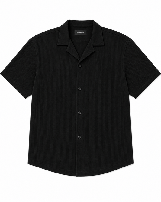 Men’s Black Thermal Soft Shirt | Short Sleeve Casual Button-Up Shirt