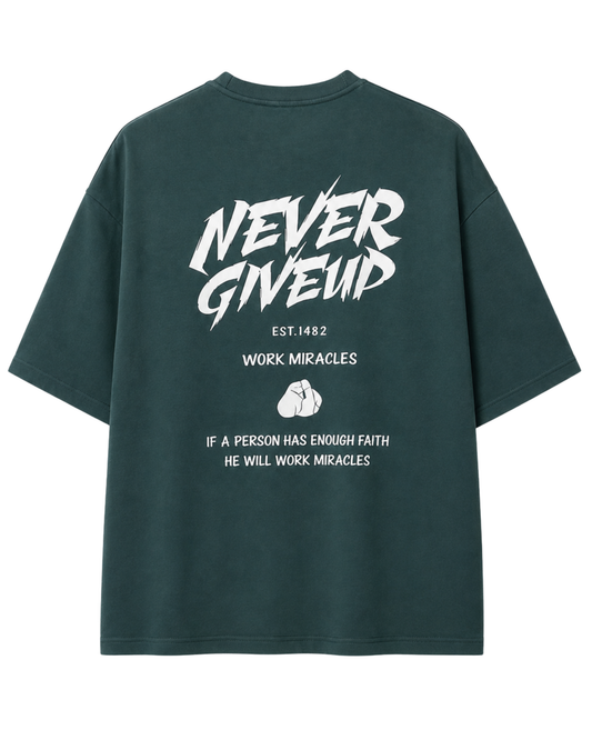 Men’s Oversized Drop Shoulder Cotton T-Shirt | Never Give Up Graphic
