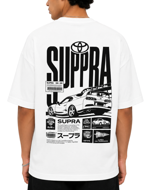 Men’s Oversized Drop Shoulder Cotton T-Shirt | White Toyota Supra