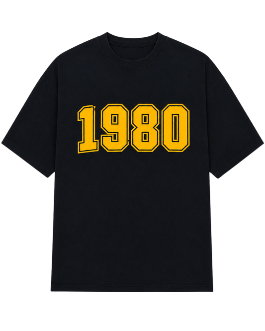 Men’s Oversized Drop Shoulder Mesh Fabric T-Shirt | 1980 Graphic