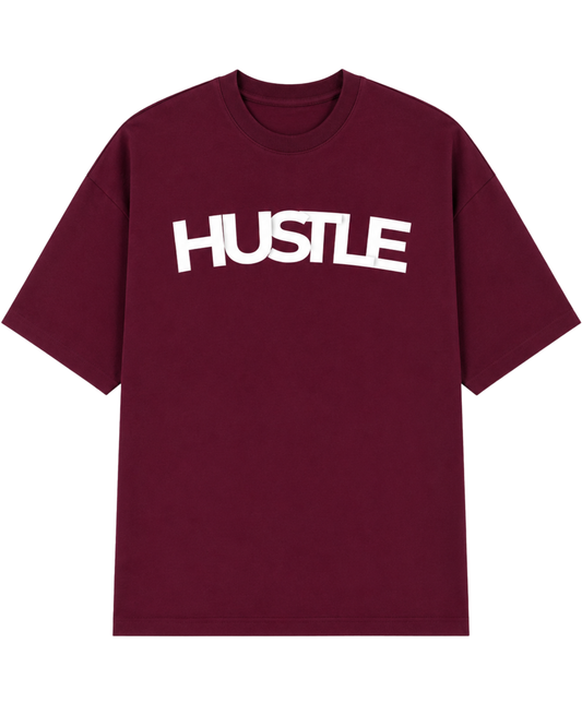 Men’s Oversized Drop Shoulder Cotton T-Shirt | Hustle Graphic - Maroon