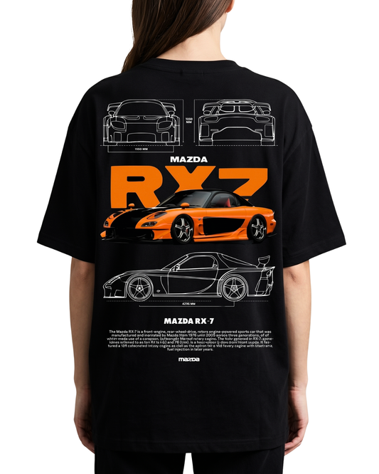 Women's Oversized Drop Shoulder Cotton T Shirt | Mazda RX7 Sports Car