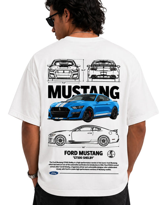 Men's Oversized Drop Shoulder Cotton T Shirt | Ford Mustang Shelby GT500