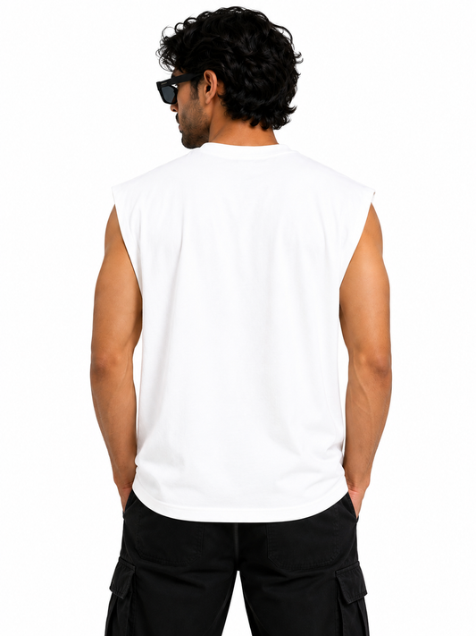 Men's Pure Cotton Sleeveless Oversized T-Shirt | Graphic Muscle Tee