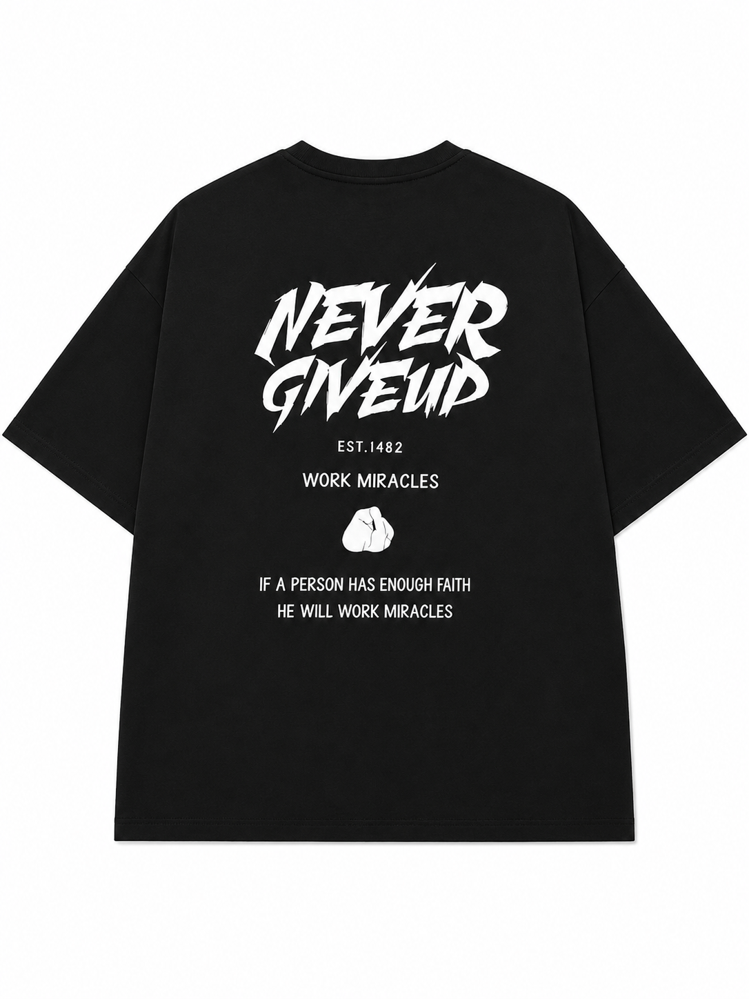 Men’s Oversized Drop Shoulder Cotton T-Shirt | Black Never Give Up Graphic Tee