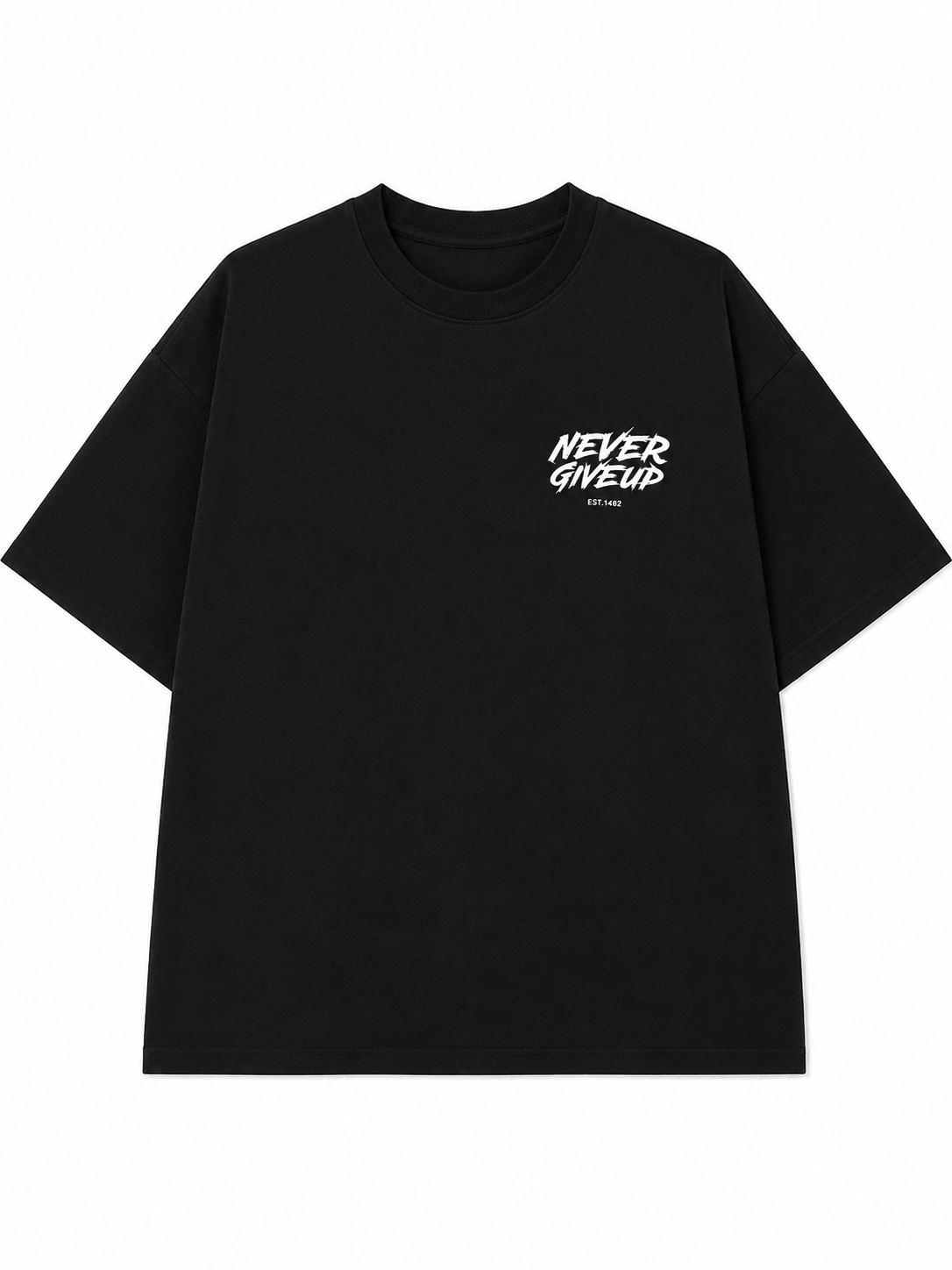Men’s Oversized Drop Shoulder Cotton T-Shirt | Black Never Give Up Graphic Tee