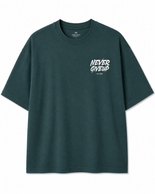 Men’s Oversized Drop Shoulder Cotton T-Shirt | Never Give Up Graphic