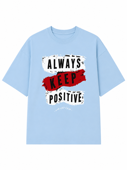 Men’s Oversized Drop Shoulder Cotton T-Shirt | Light Blue Keep Positive