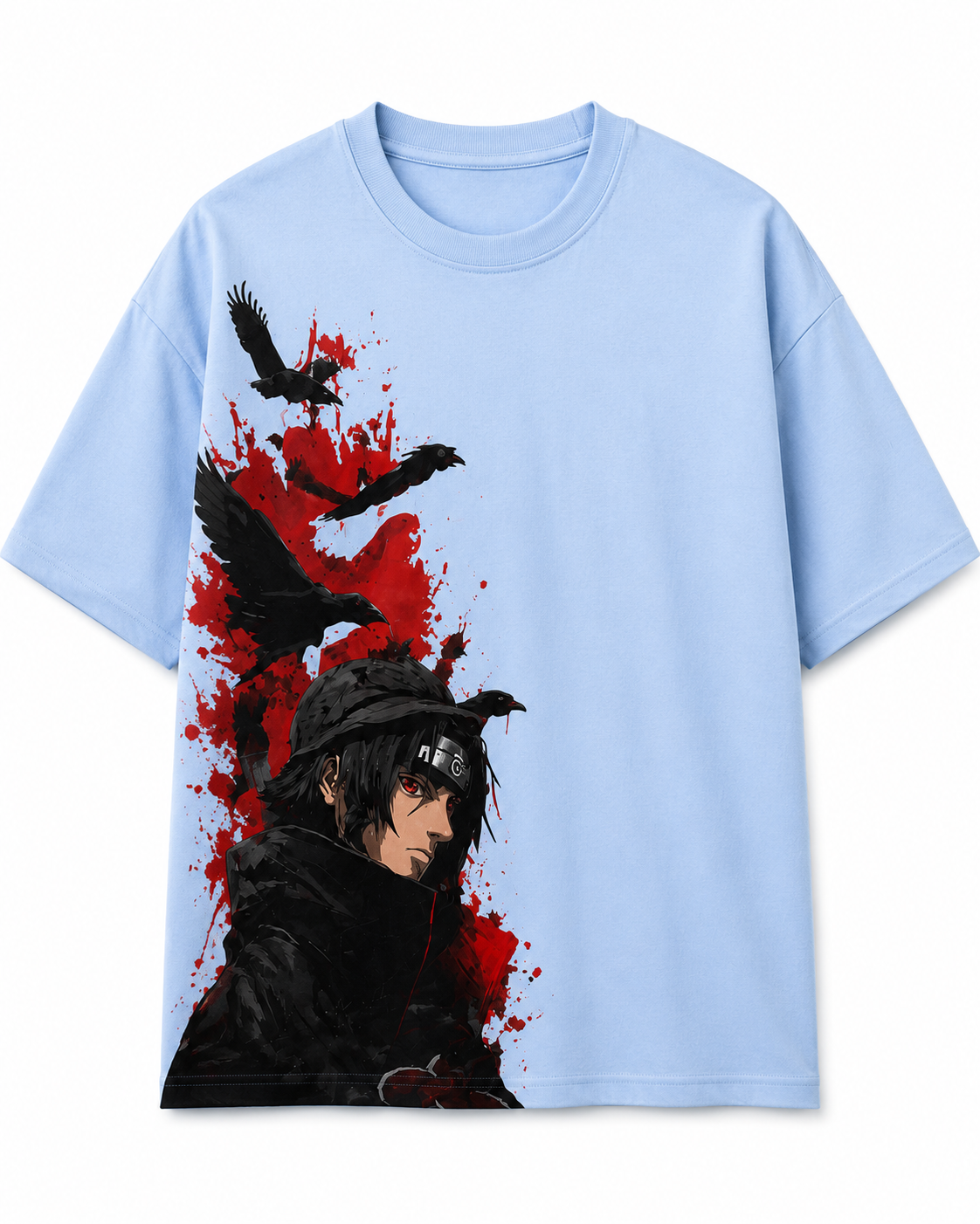 Men's Oversized Drop Shoulder Cotton T Shirt | Naruto Itachi Uchiha Anime Tee  Sky Blue