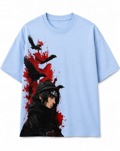 Men's Oversized Drop Shoulder Cotton T Shirt | Naruto Itachi Uchiha Anime Tee  Sky Blue