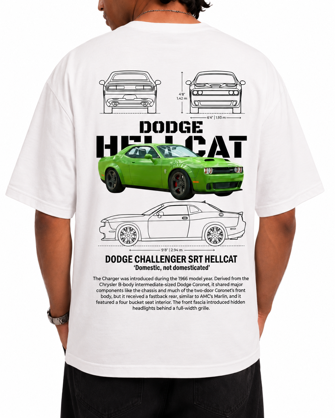 Men's Oversized Drop Shoulder Cotton T Shirt | Dodge Challenger SRT Hellcat
