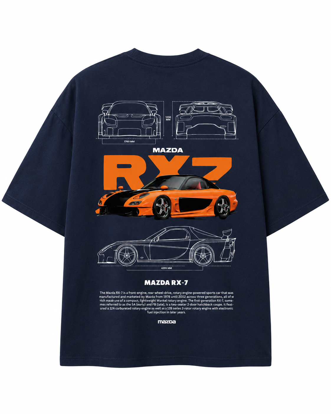 Men's Oversized Drop Shoulder Cotton T Shirt | Mazda RX7 Sports Car
