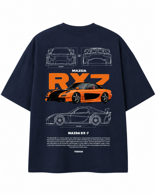 Men's Oversized Drop Shoulder Cotton T Shirt | Mazda RX7 Sports Car