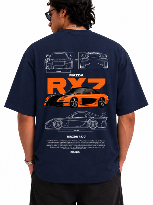 Men's Oversized Drop Shoulder Cotton T Shirt | Mazda RX7 Sports Car