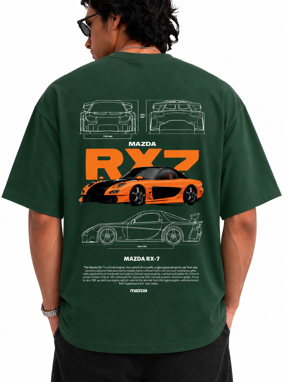 Men's Oversized Drop Shoulder Cotton T Shirt | Mazda RX7 Sports Car