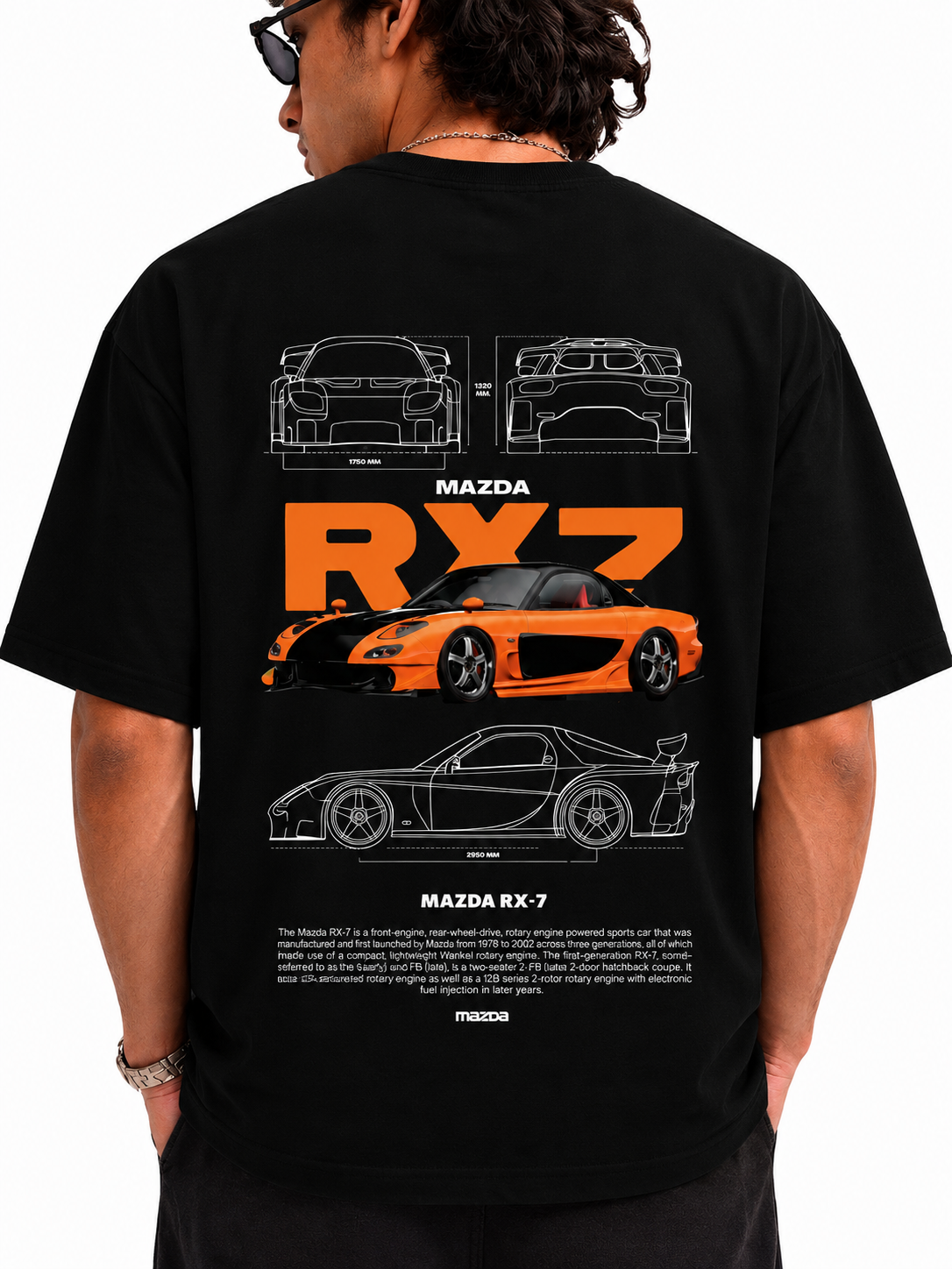 Men's Oversized Drop Shoulder Cotton T Shirt | Mazda RX7 Sports Car