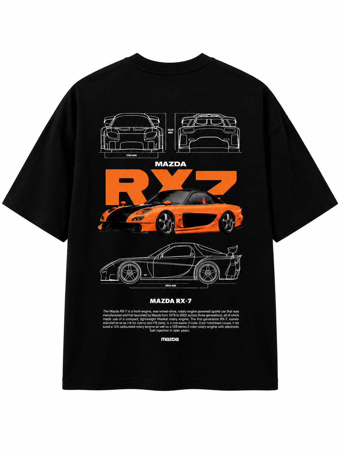 Men's Oversized Drop Shoulder Cotton T Shirt | Mazda RX7 Sports Car