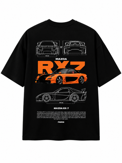 Men's Oversized Drop Shoulder Cotton T Shirt | Mazda RX7 Sports Car