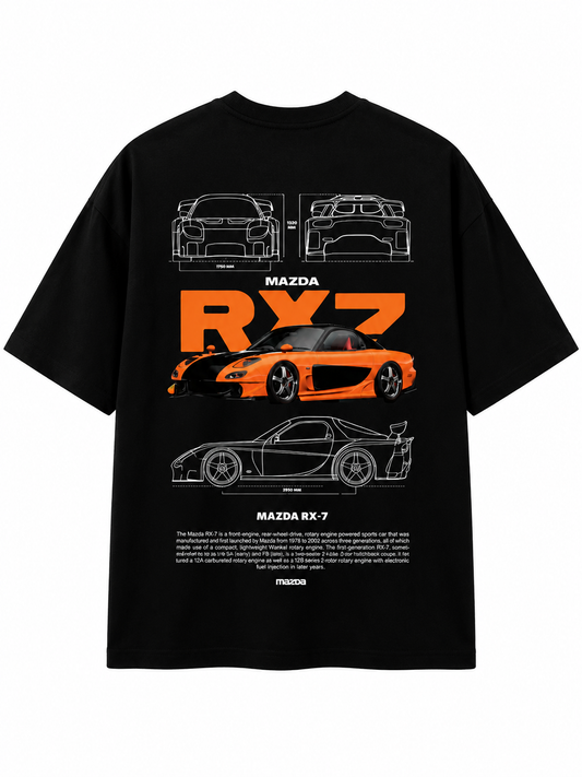 Men's Oversized Drop Shoulder Cotton T Shirt | Mazda RX7 Sports Car