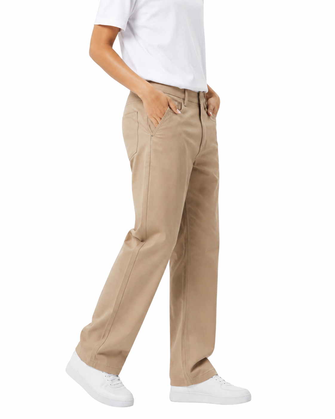 Women's Beigh Twill Wide Leg Beggy Pant