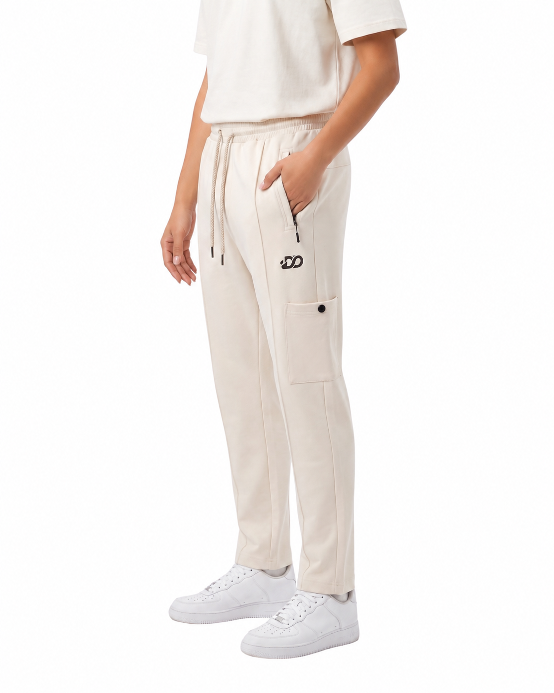 Women's Off White Woven Terry Straight Fit  Stretchable Trouser