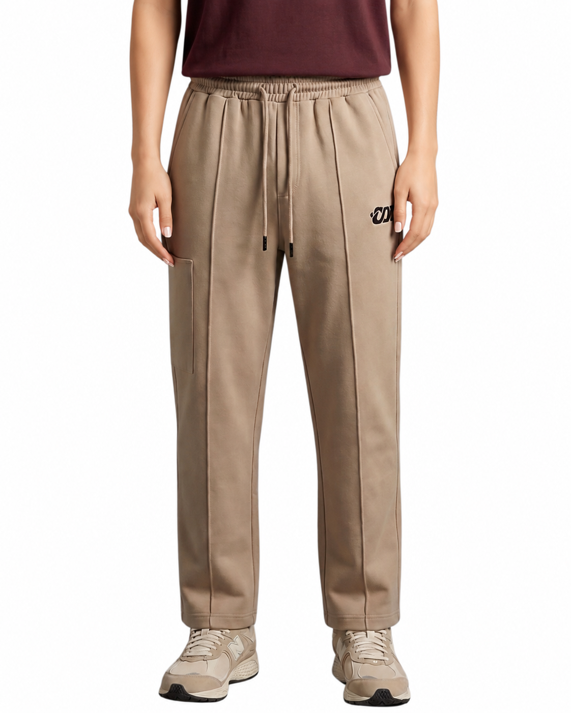 Women's Beige Woven Terry Straight Fit  Stretchable Trouser