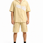 Men's Relaxed Fit Cuban Collar Shirt & Cargo Shorts Co-Ord Set Beige