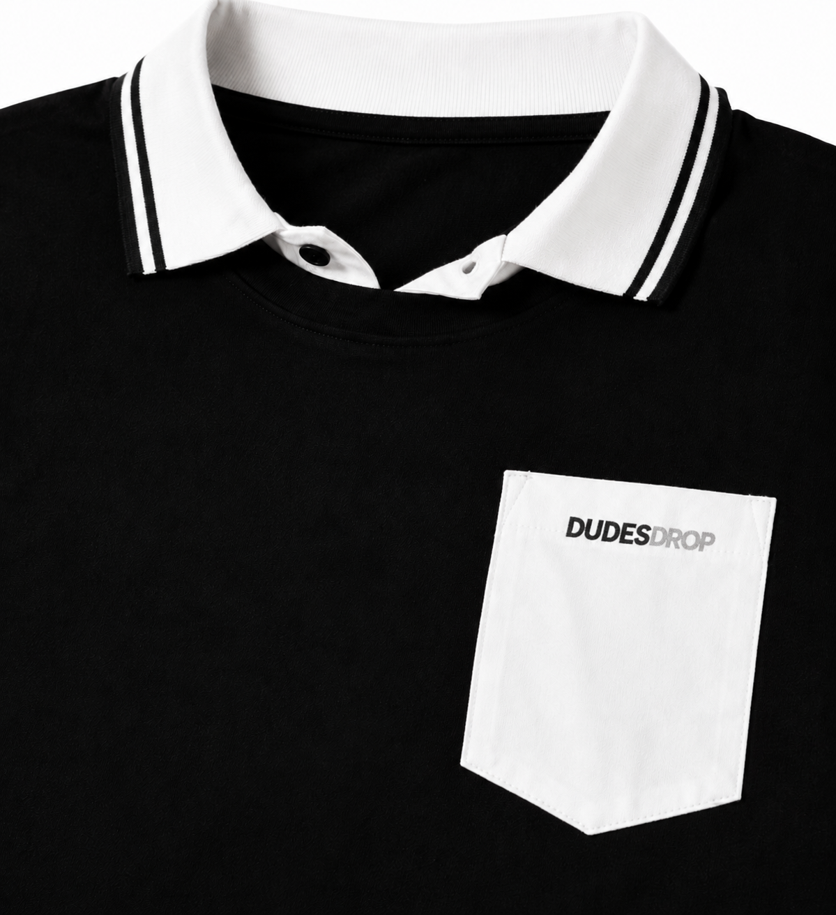 Black Oversized Drop Shoulder Layered Collar Graphic Tee