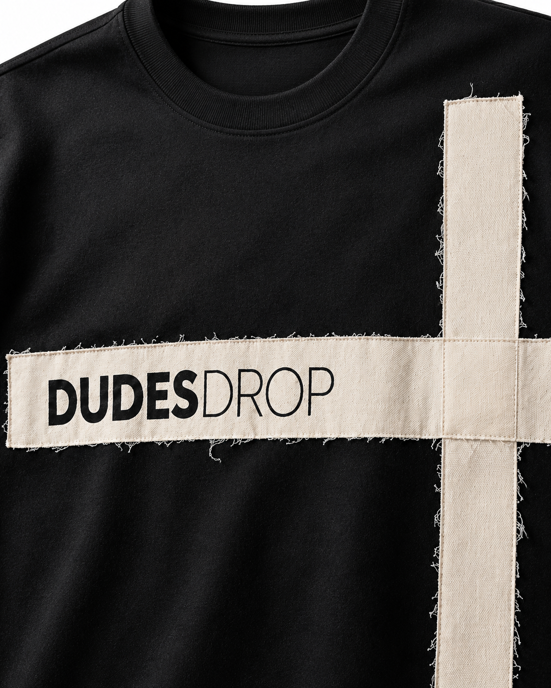Men's Oversized Cross Patch Graphic Black T-Shirt