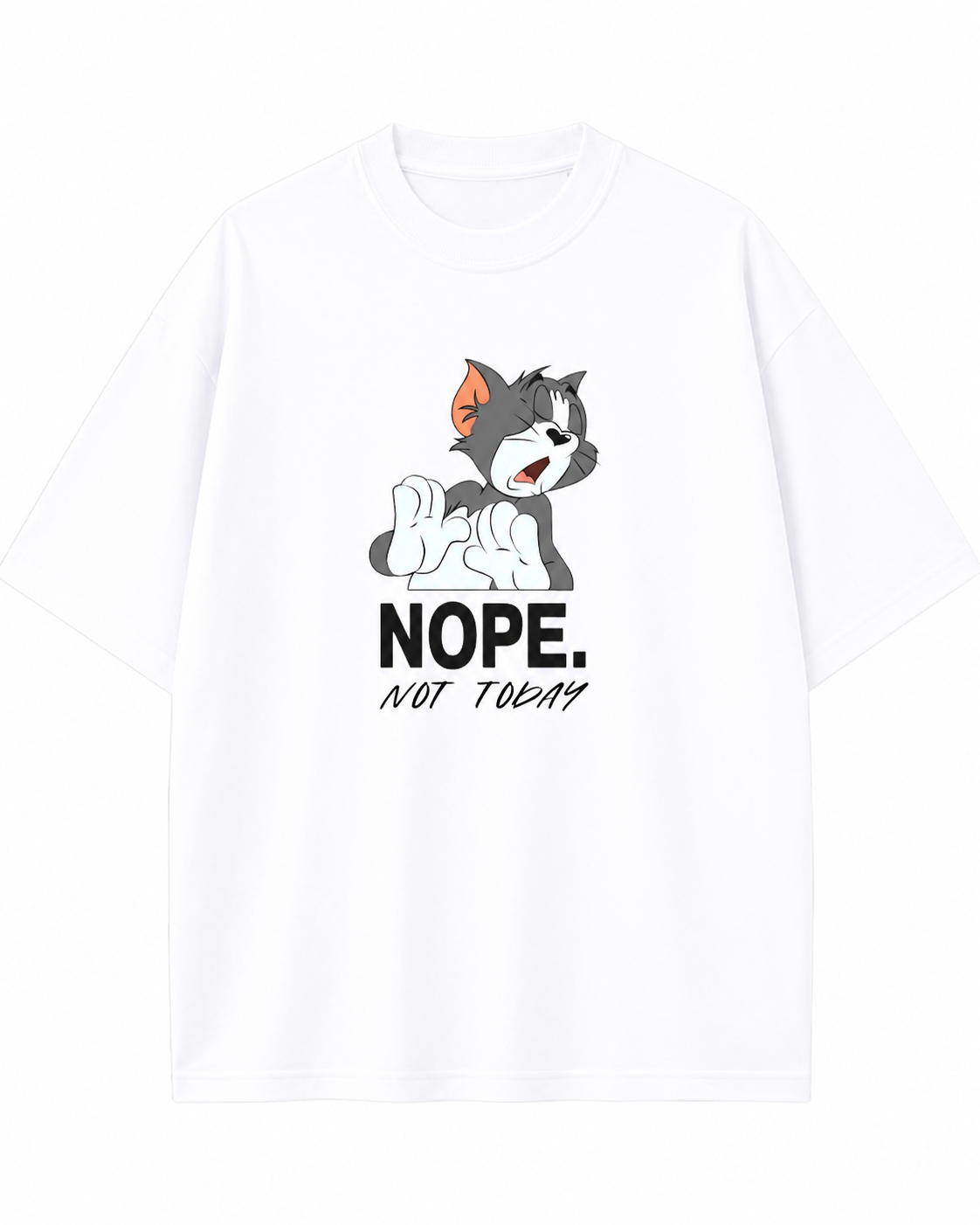 Men's Oversized Drop Shoulder Cotton T Shirt | Nope Not Today Cat
