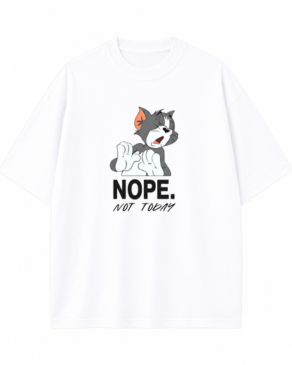 Men's Oversized Drop Shoulder Cotton T Shirt | Nope Not Today Cat