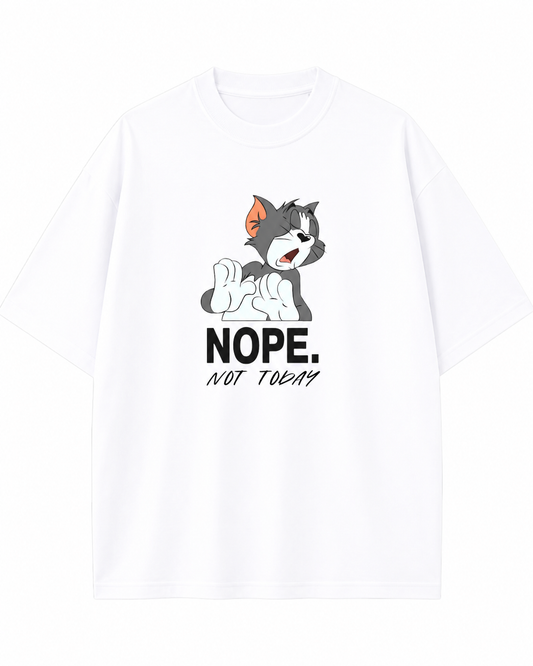 Women's Oversized Drop Shoulder Cotton T Shirt | Nope Not Today Cat