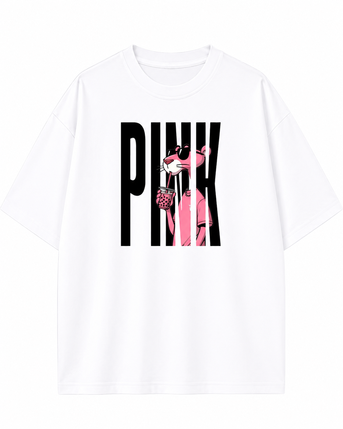 Men's Oversized Drop Shoulder Cotton T Shirt | Pink Panther