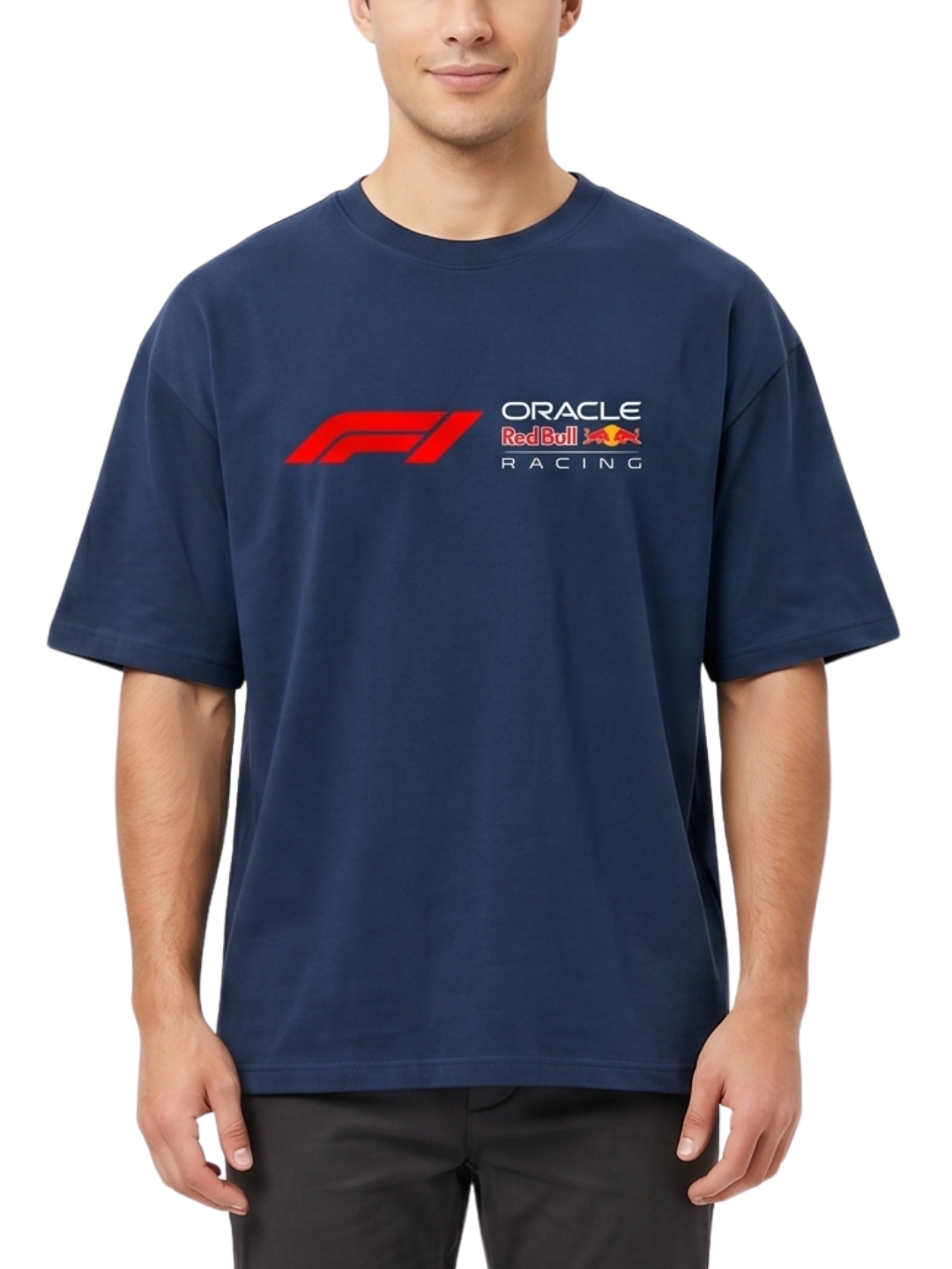 Men's Oversized Drop Shoulder Cotton  Navy Blue T Shirt | Checo Perez F1 Racing
